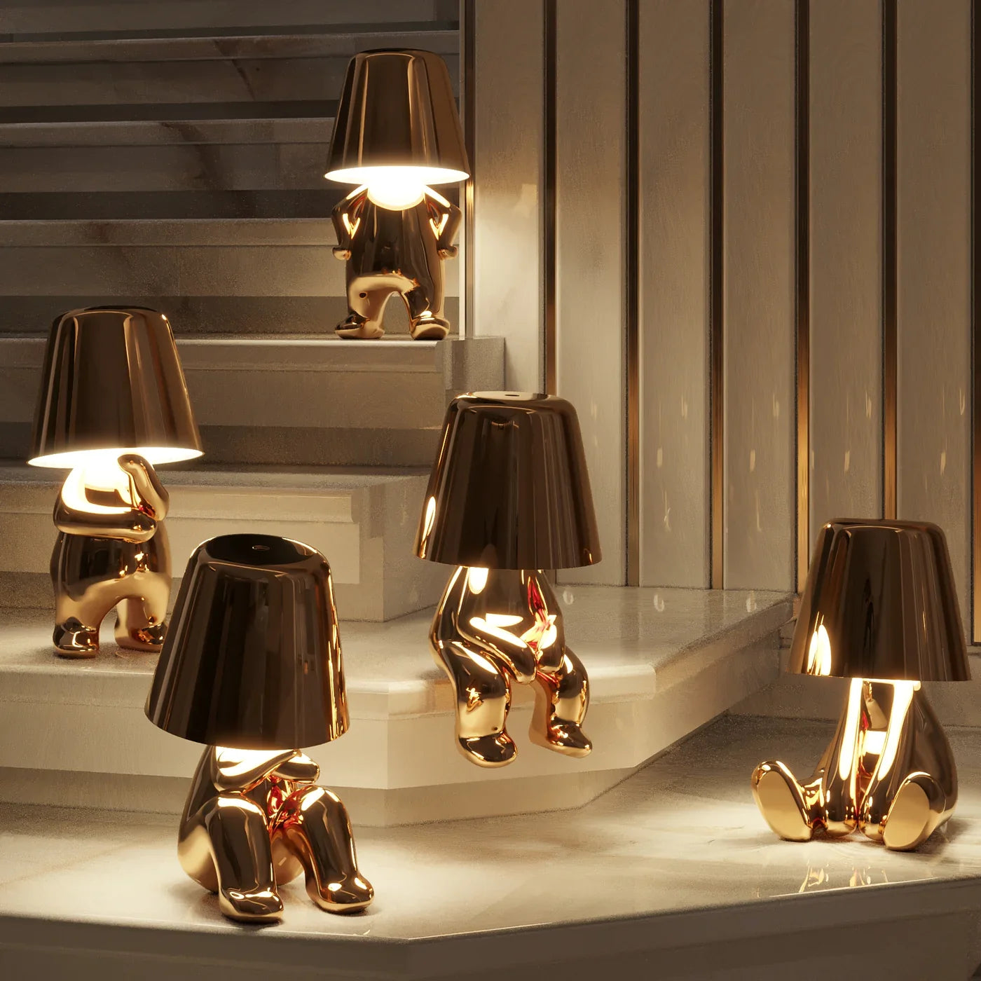 Italian Thinker Brothers Lamp, Gold