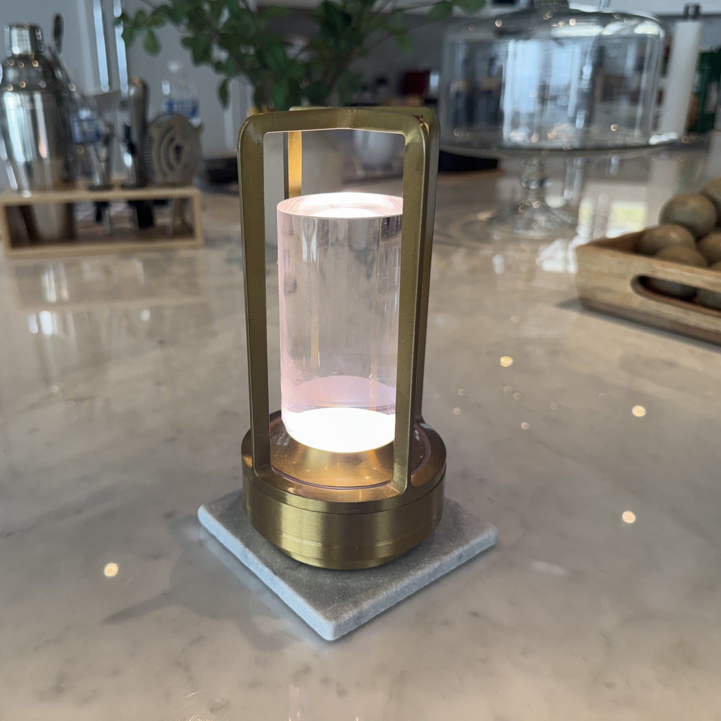 White Marble Lamp and Candle Stand